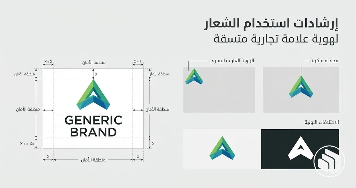 أمثلة على استخدام الشعار توضح المسافات والموضع والنسخ المختلفة