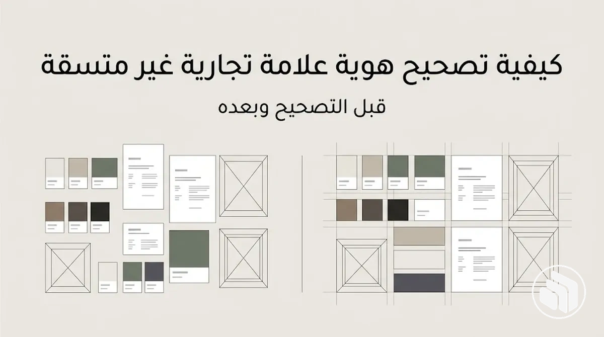 عرض قبل وبعد لتصحيح هوية علامة تجارية غير متسقة