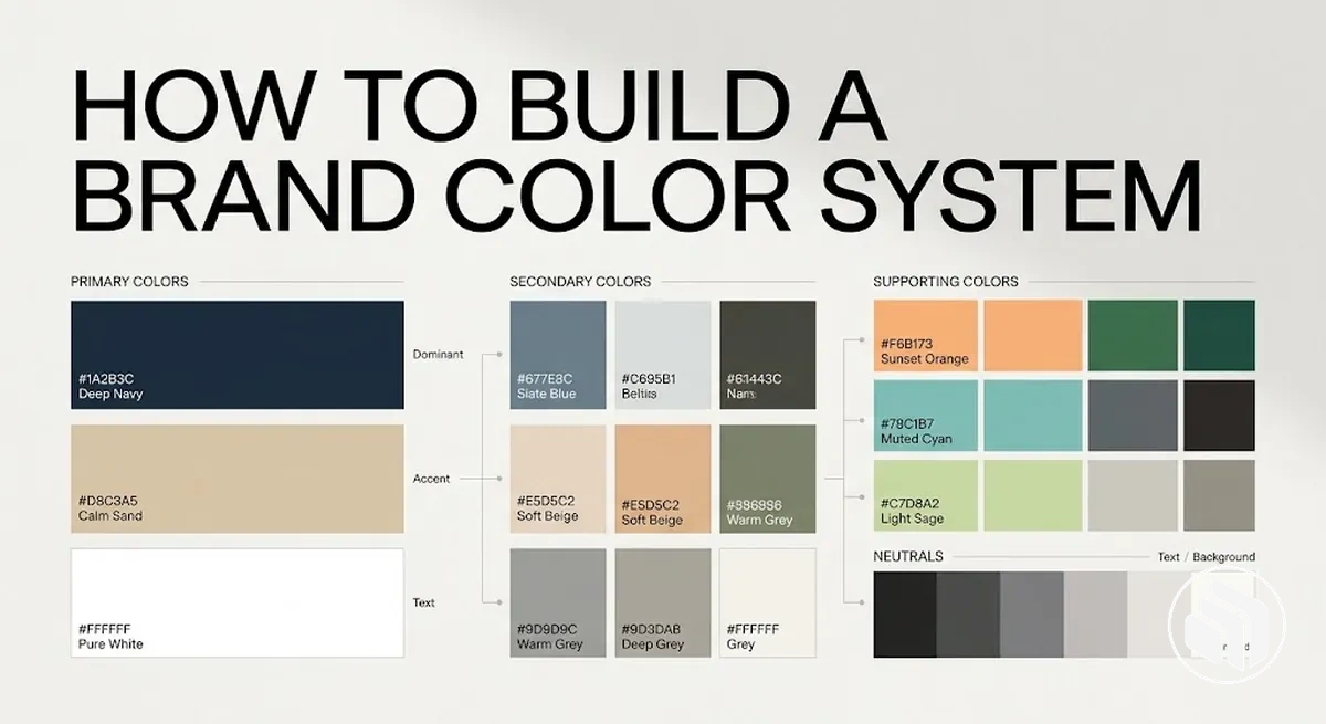 Brand color system showing primary, secondary, and supporting colors