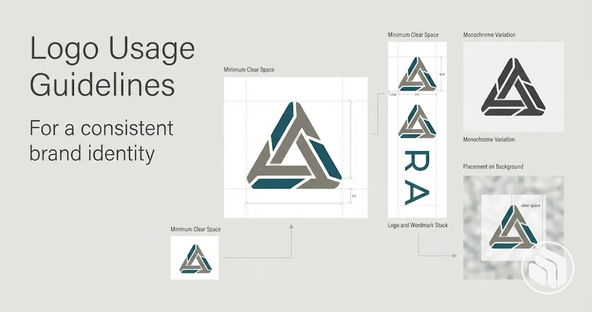 Logo usage examples showing spacing, placement, and variations