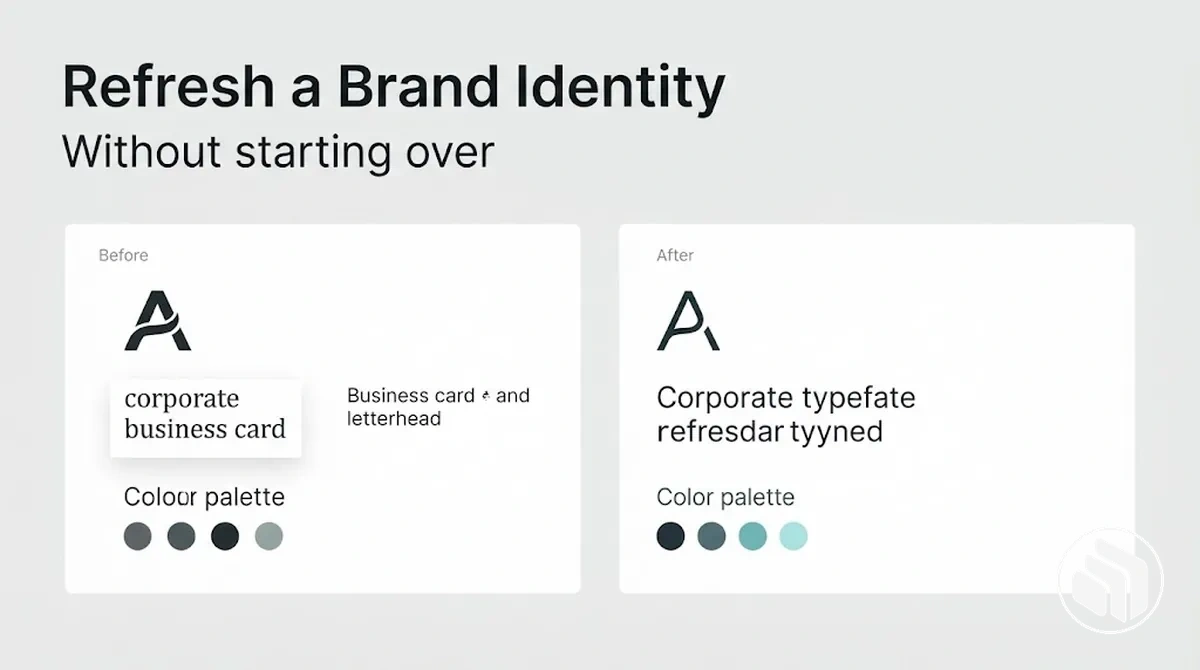 Before-and-after example of a refreshed brand identity