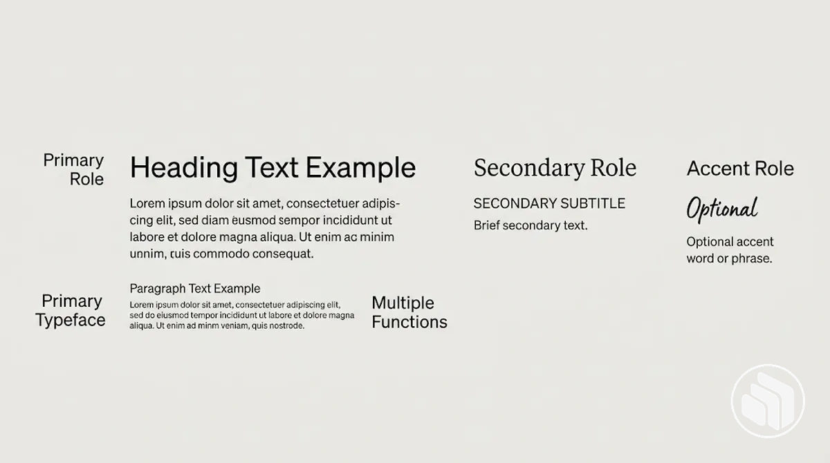 Example of primary, secondary and optional accent font responsibilities in a brand typography system