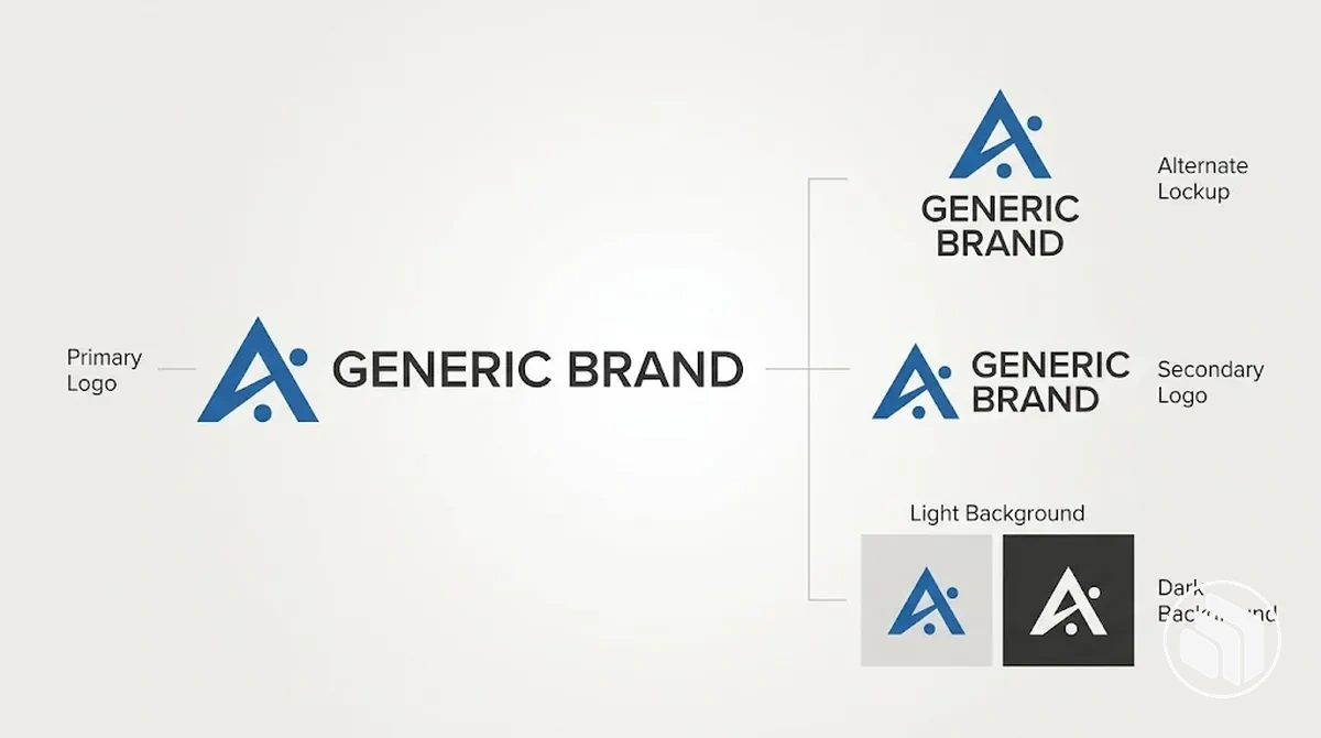 Approved primary and alternate logo versions arranged as a controlled logo system