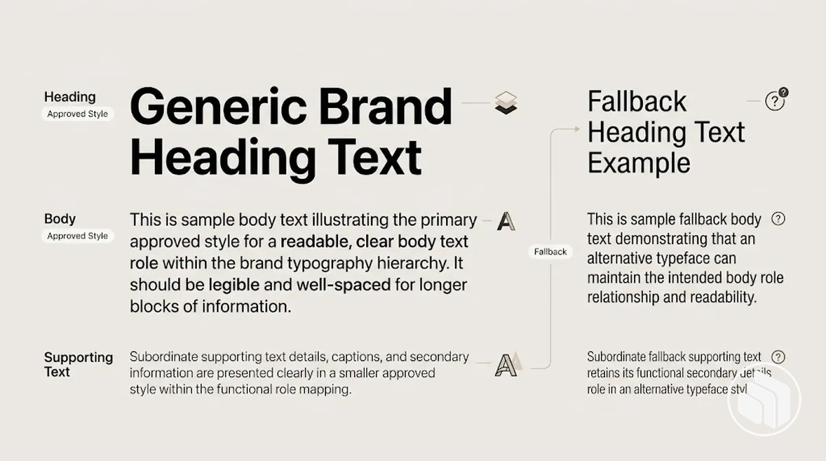 Annotated brand typography hierarchy showing approved text roles and styles