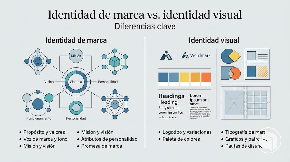 Comparación lado a lado entre identidad de marca e identidad visual