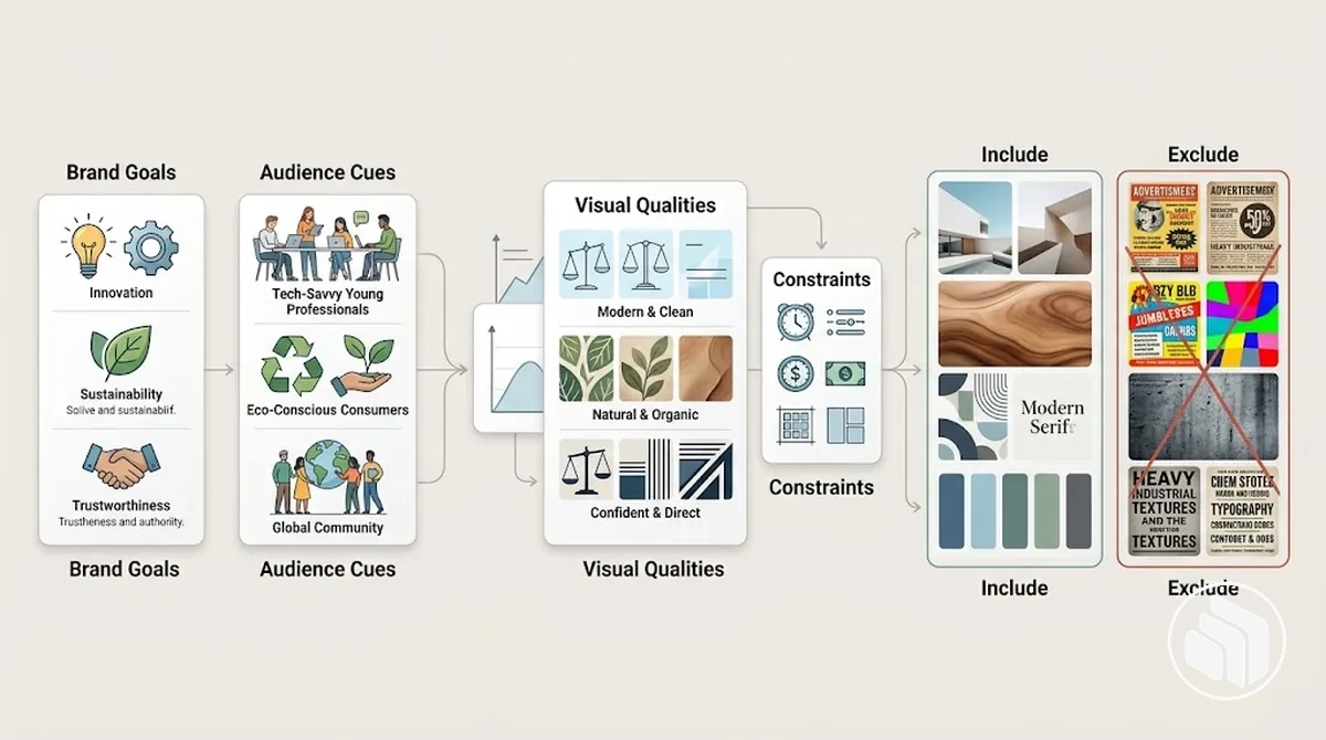 Brief de marca traducido a criterios visuales para seleccionar referencias de moodboard