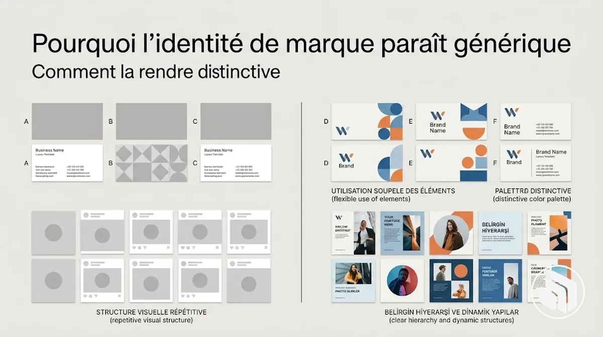 Comparaison entre une identité de marque générique et une version plus distinctive