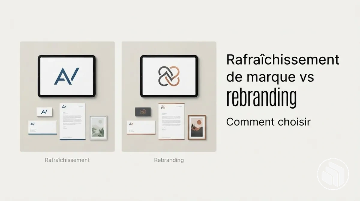Comparaison côte à côte entre un rafraîchissement de marque et un rebranding complet