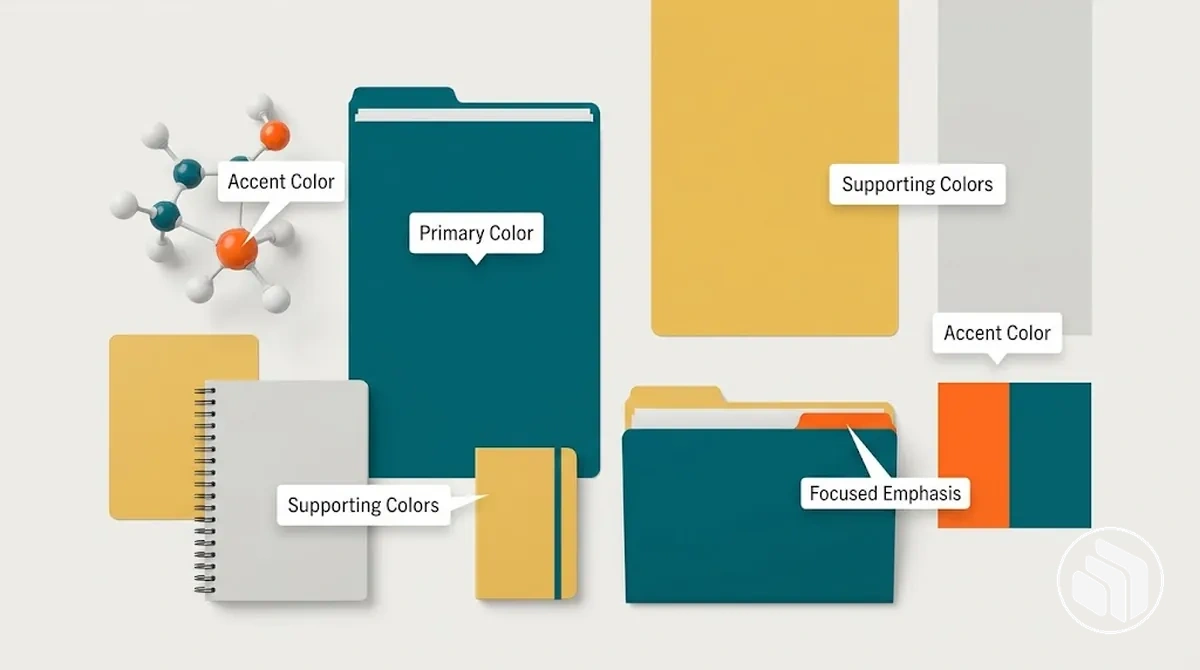 Exemple annoté de couleurs de marque montrant une couleur d'accent utilisée de manière sélective pour une mise en valeur ciblée