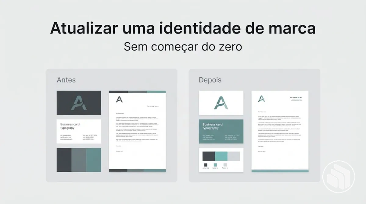 Exemplo de antes e depois de uma identidade de marca atualizada