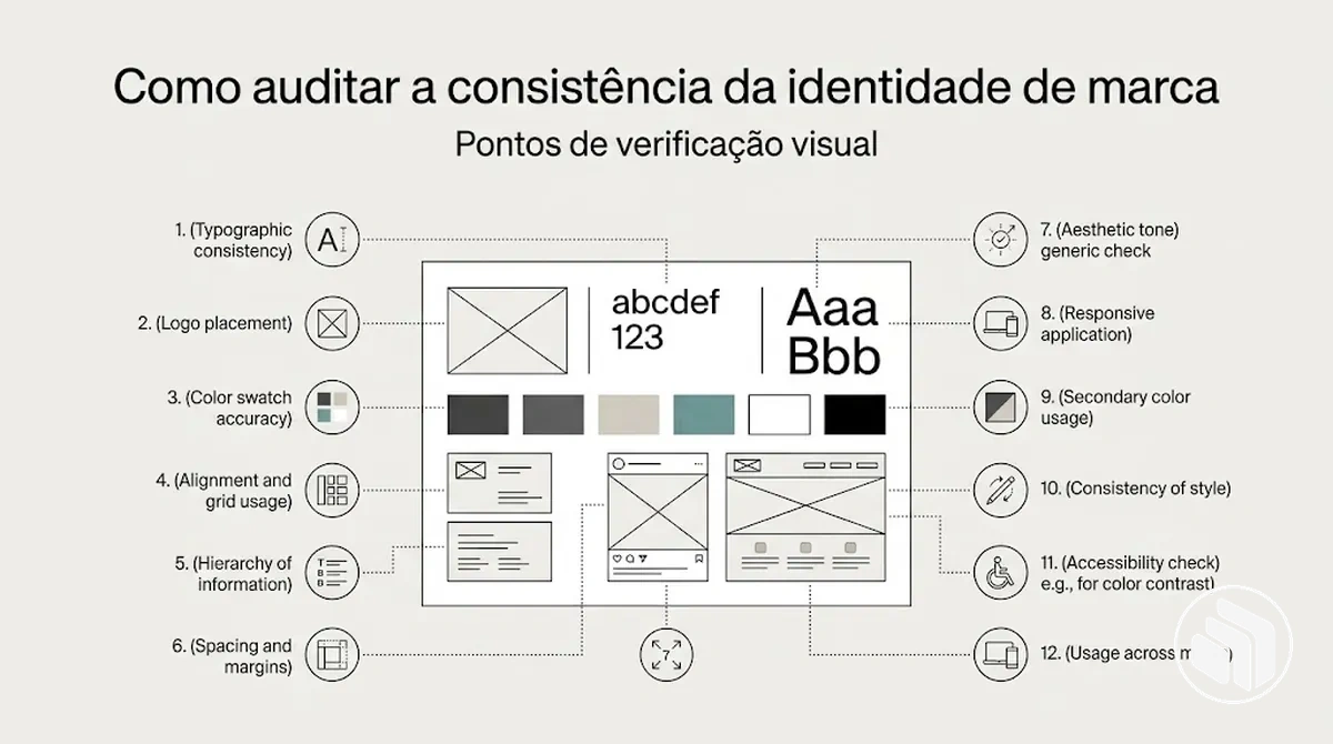 Auditoria da consistência da identidade de marca com pontos de verificação visual