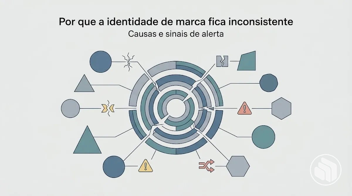 Diagrama mostrando causas e sinais de alerta de uma identidade de marca inconsistente