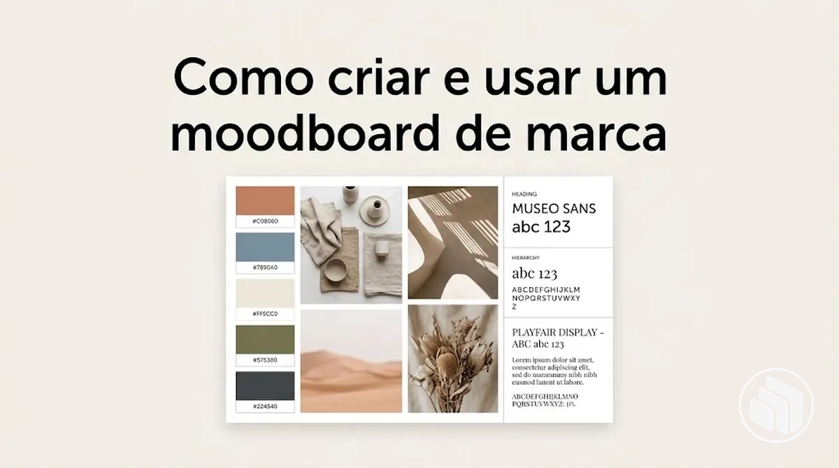 Moodboard de marca com cores, tipografia e imagens coordenadas