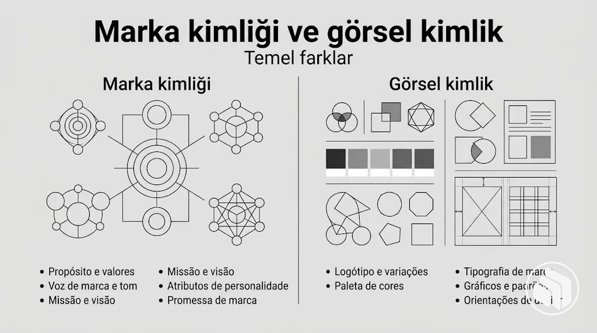 Marka kimliği ile görsel kimliğin yan yana karşılaştırması