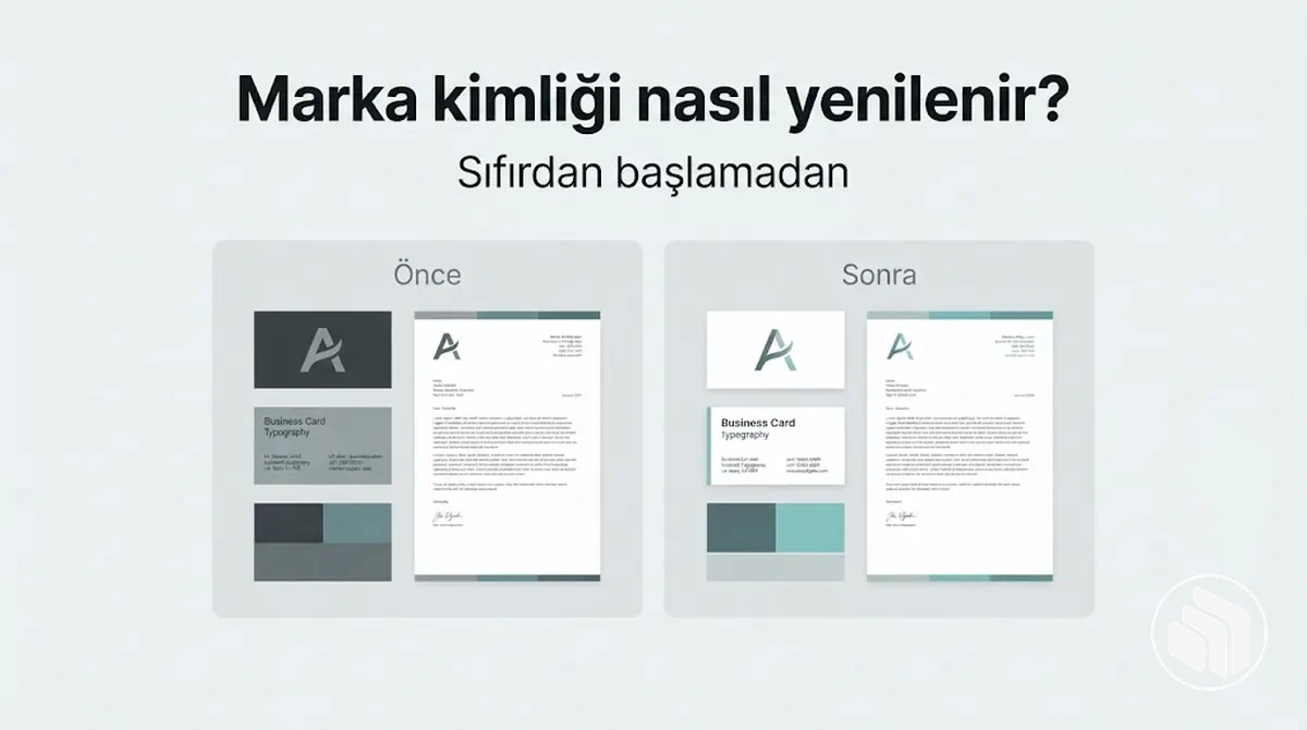 Yenilenmiş bir marka kimliğinin önce ve sonra örneği