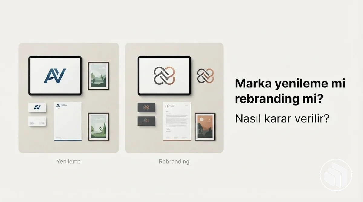 Marka yenileme ile tam rebranding sürecinin yan yana karşılaştırması